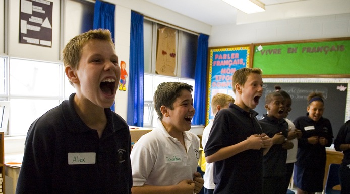 group of kids yelling